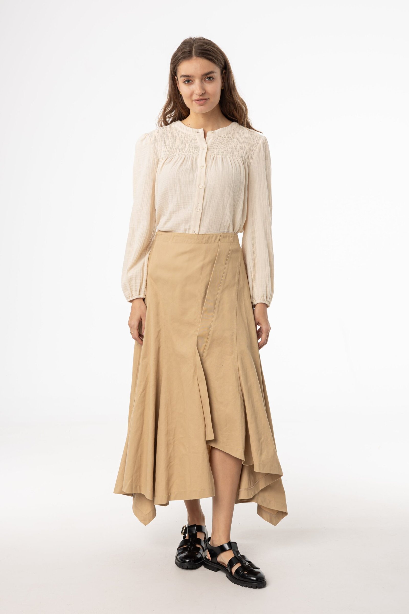 Beige Asymmetrical Maxi Skirt