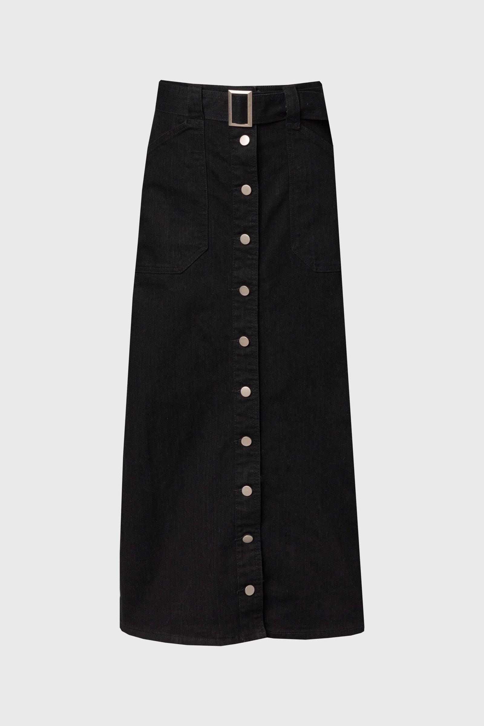 Black Belted Button Down Denim Skirt - Image 5