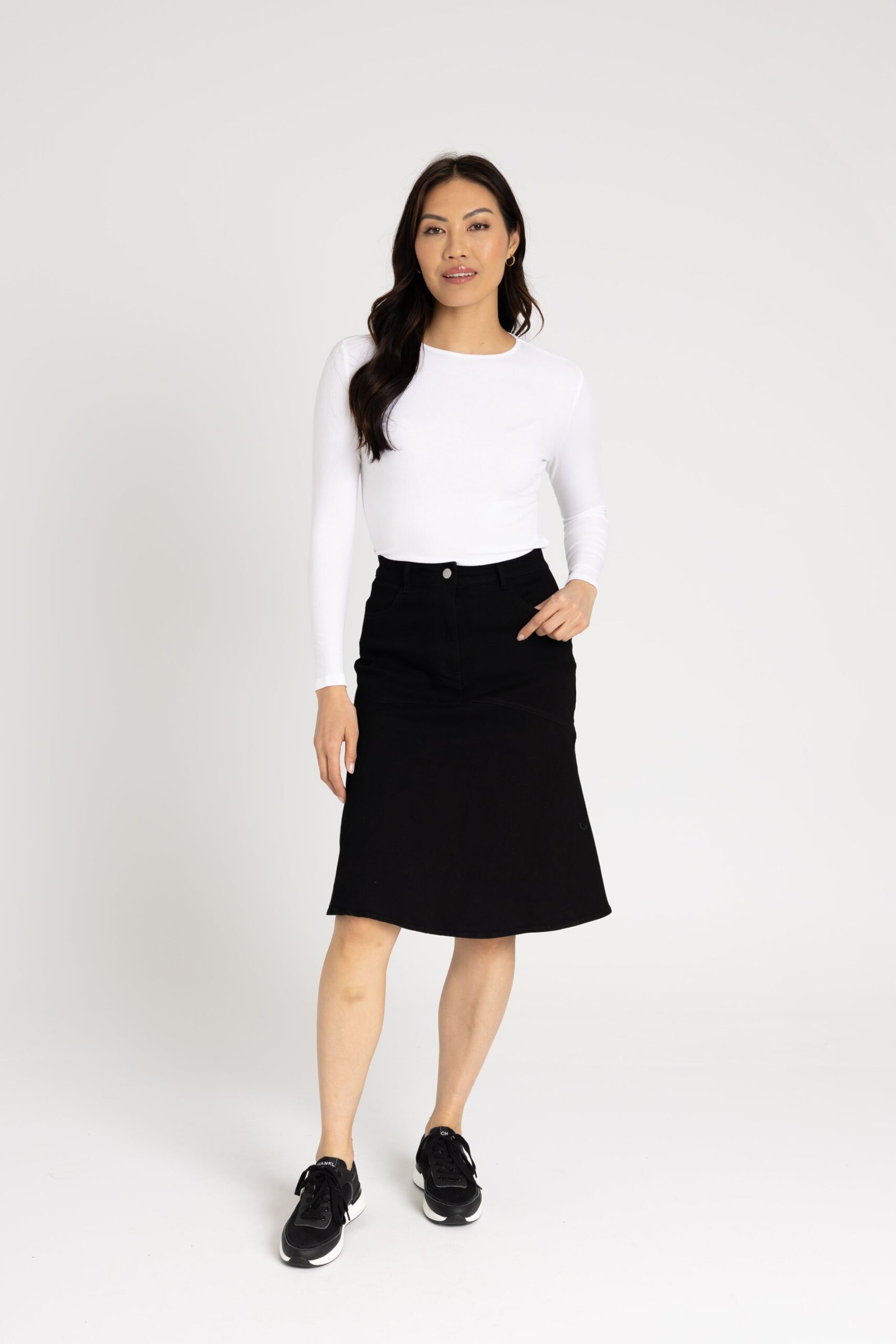 Black Denim Flare Skirt - Image 4