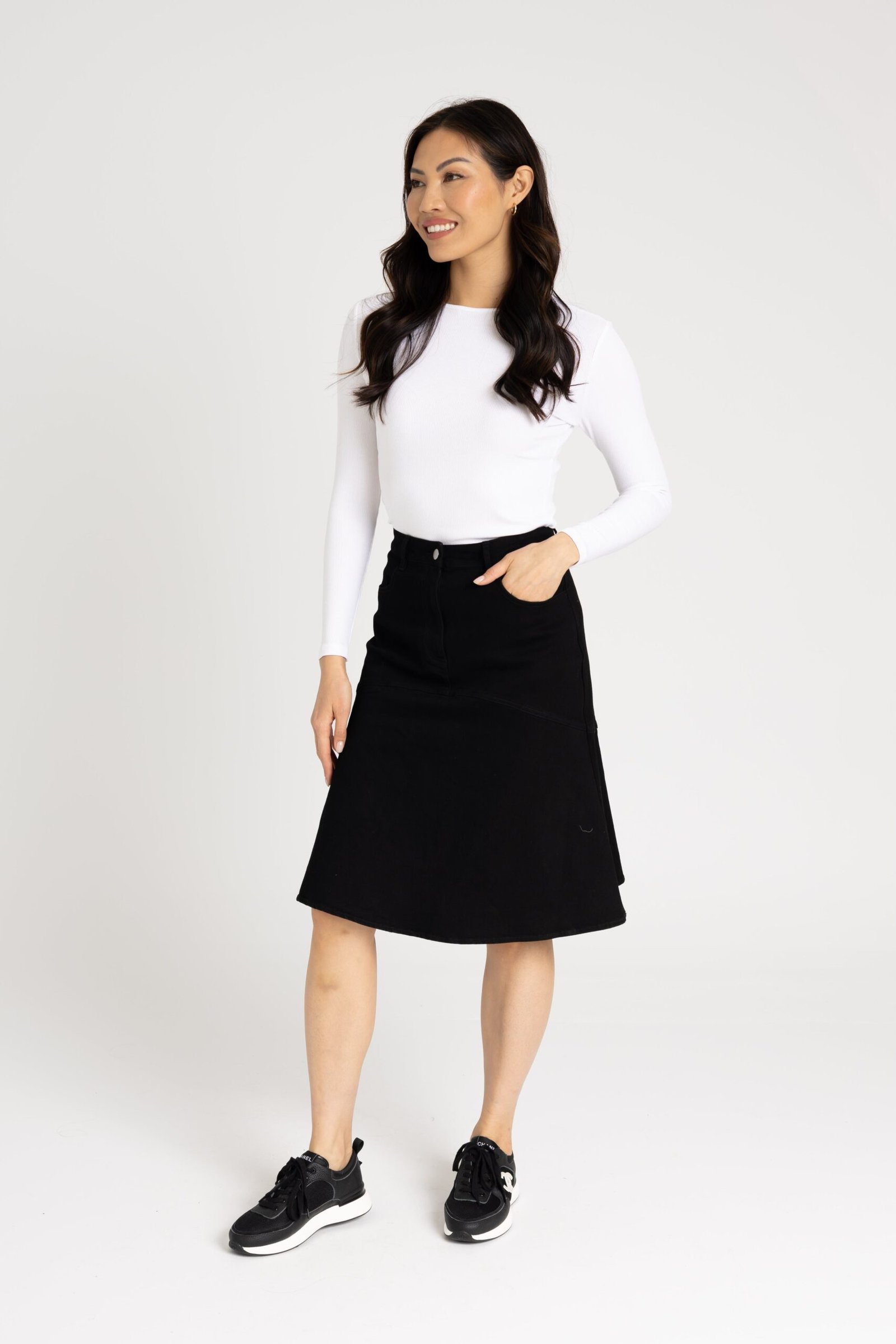 Black Denim Flare Skirt - Image 2