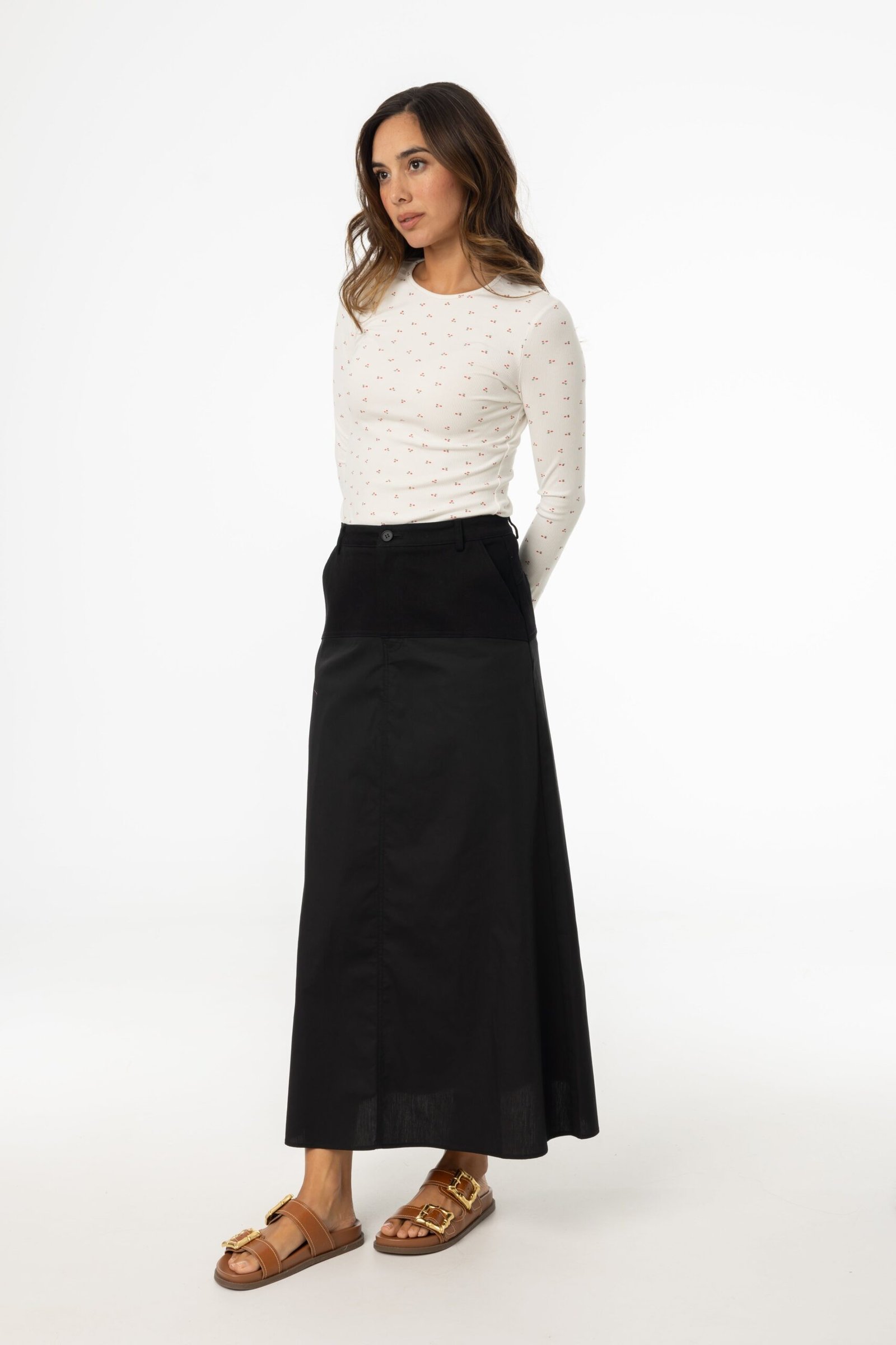 Black Fabric Combo A-Line Skirt - Image 2