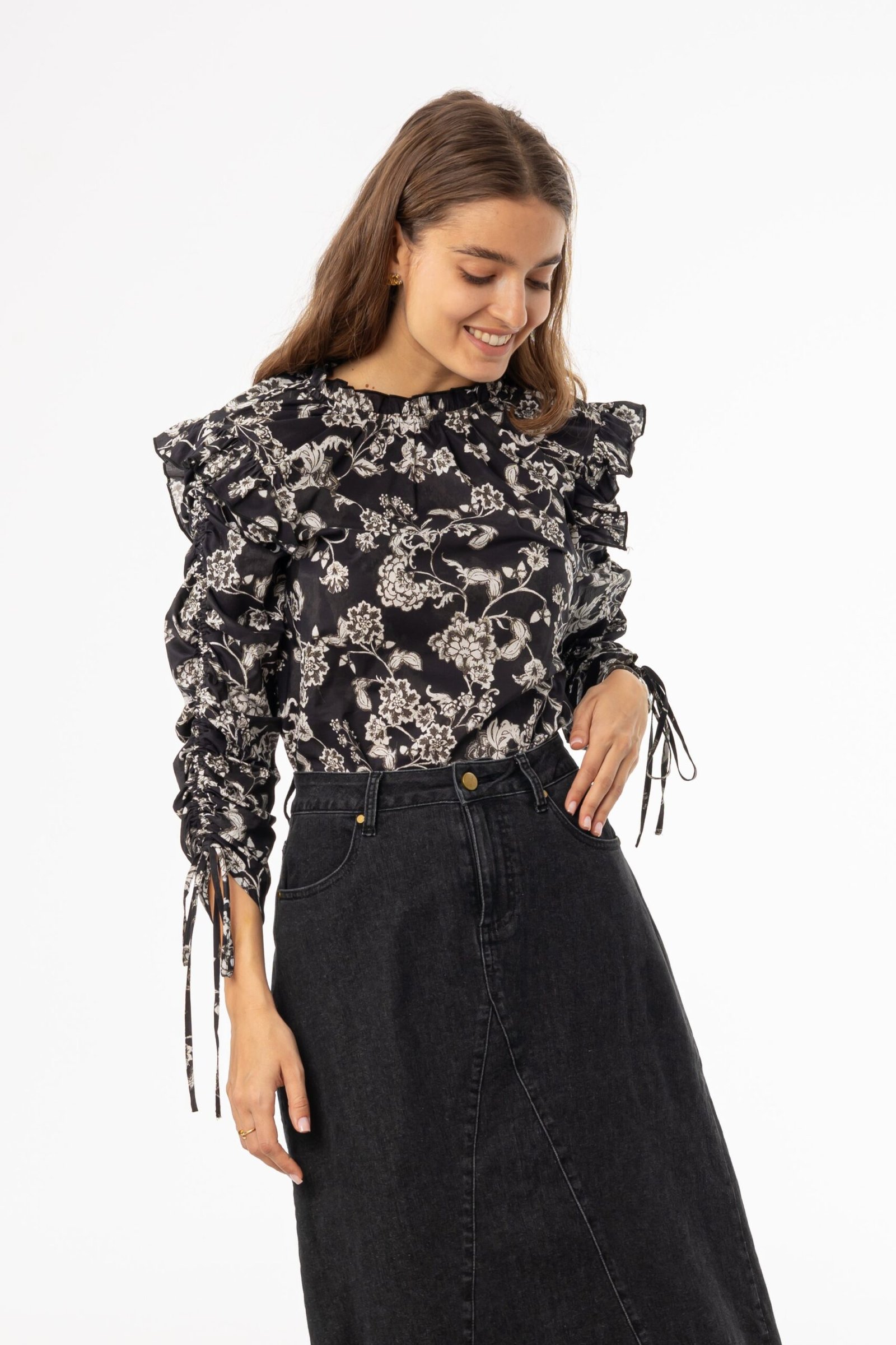 Black Floral Ruffle Blouse - Image 4
