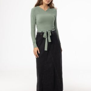 Black Frayed Edge Denim Skirt