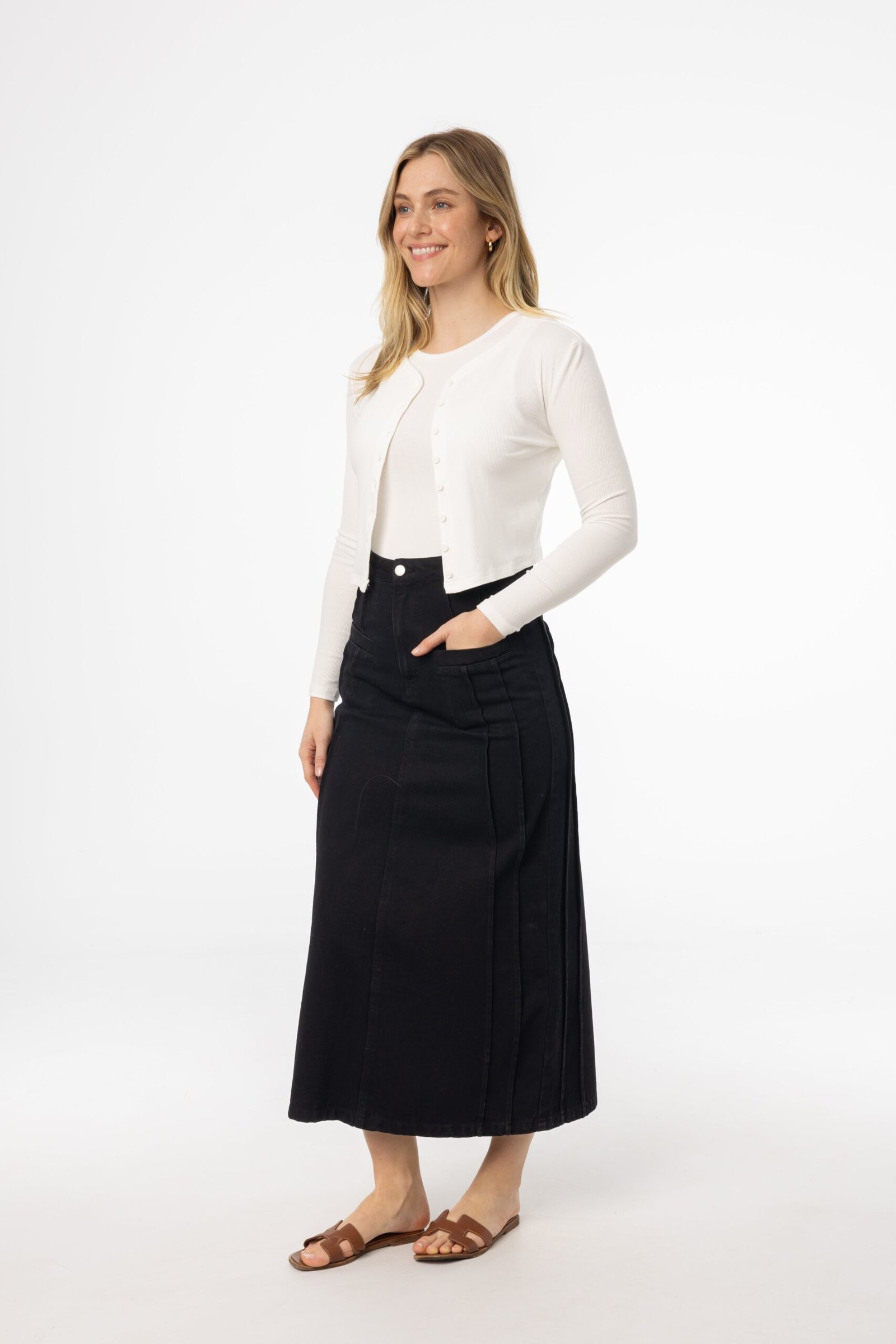 Black French Seam Denim Skirt - Image 2