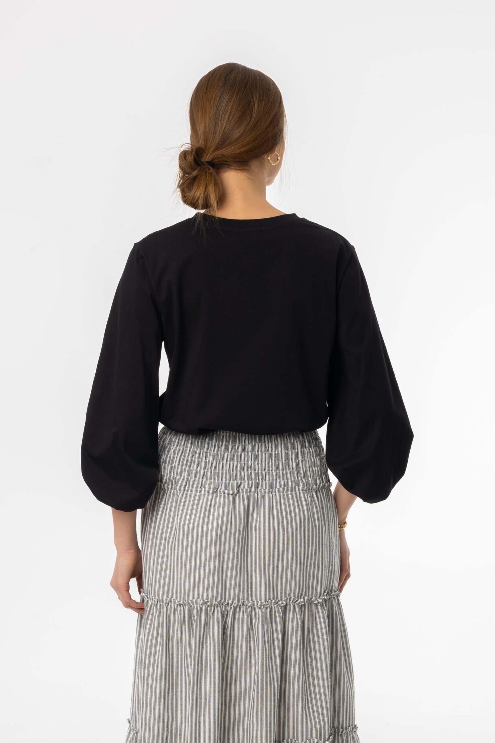 Black Gathered Sleeve T-Shirt - Image 3