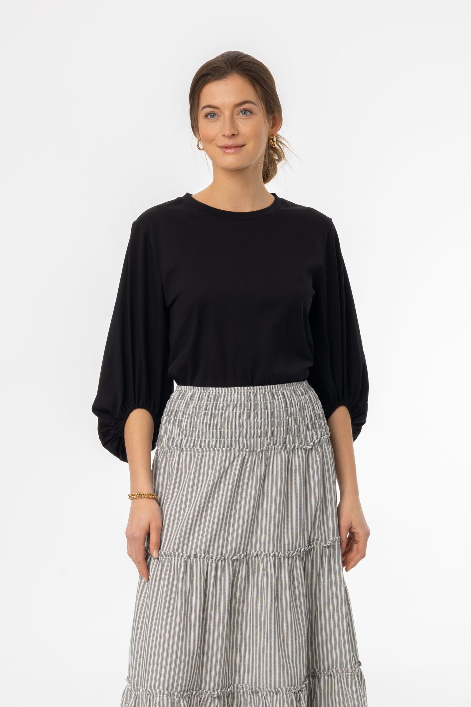 Black Gathered Sleeve T-Shirt - Image 4