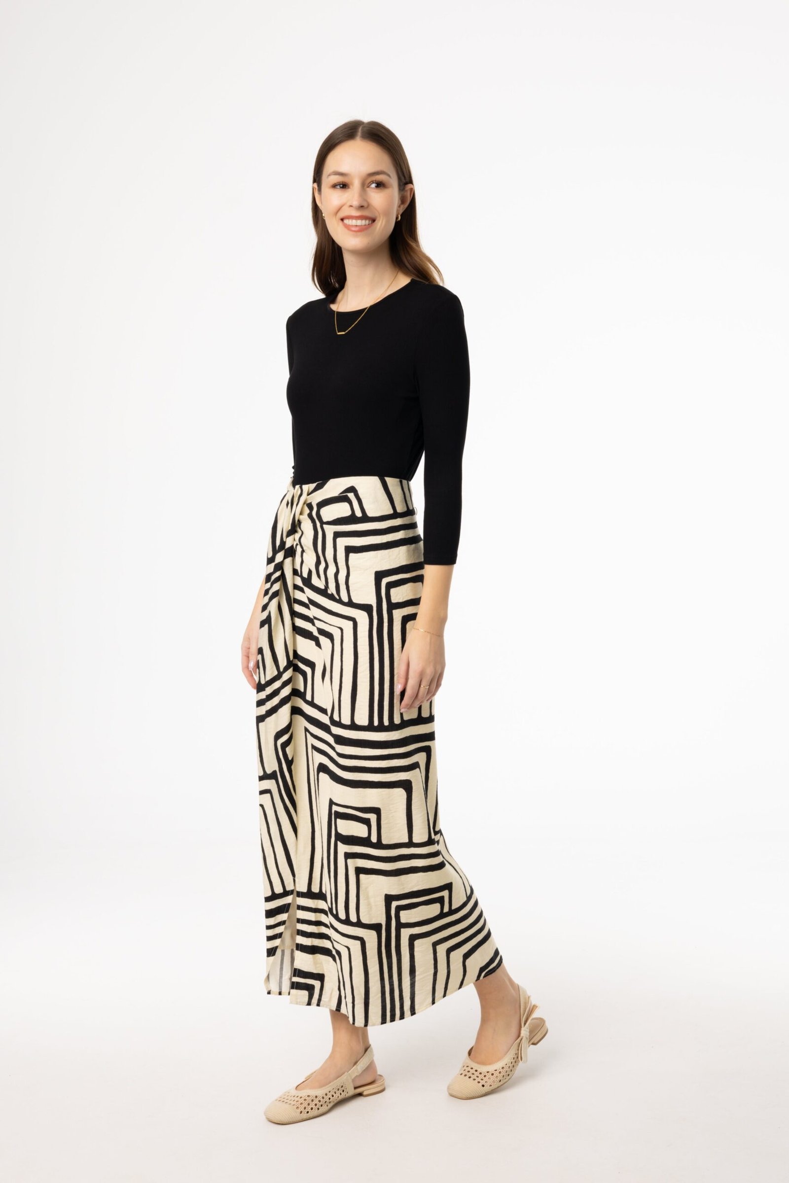 Black Geometric Draped Skirt - Image 2