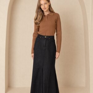 Black Denim Flare Bottom Skirt