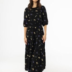 Black Floral Print Tiered Dress