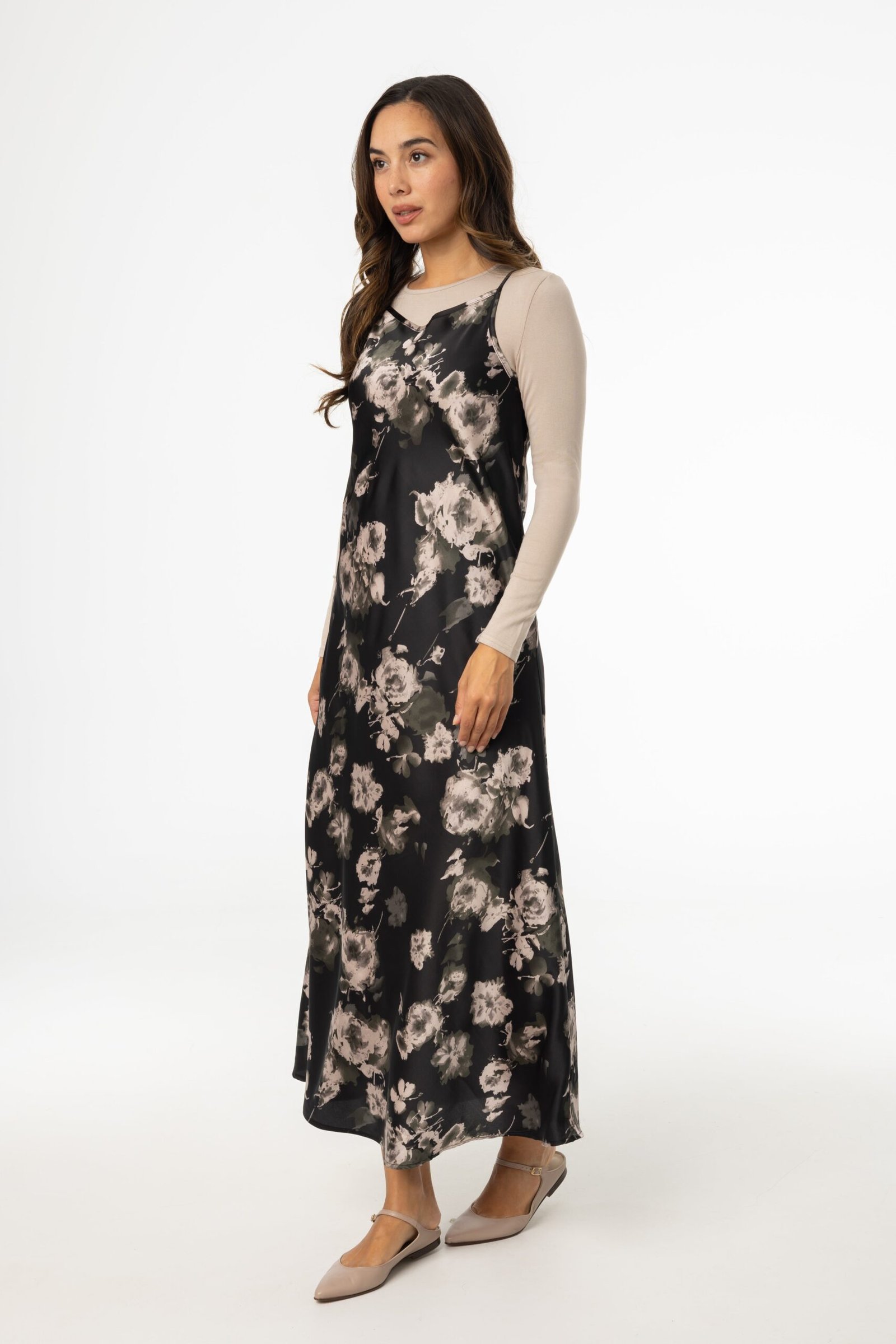 Black Floral Printed Slip Dress - Image 2