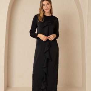Black Front Ruffle Silk Maxi